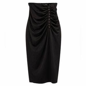 Zara Black Ruched Pencil Skirt With Slit, Size Medium